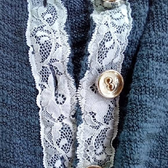 Womans L Aleesa W. Collection Blue Lace Trim Cardigan - Picture 3 of 7